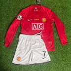 Manchester United Home Long Sleeves Retro Jersey And Shorts 2007-08 Season
