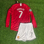 Manchester United Home Long Sleeves Retro Jersey And Shorts 2007-08 Season