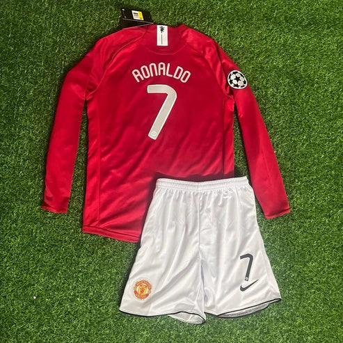 Manchester United Home Long Sleeves Retro Jersey And Shorts 2007-08 Season