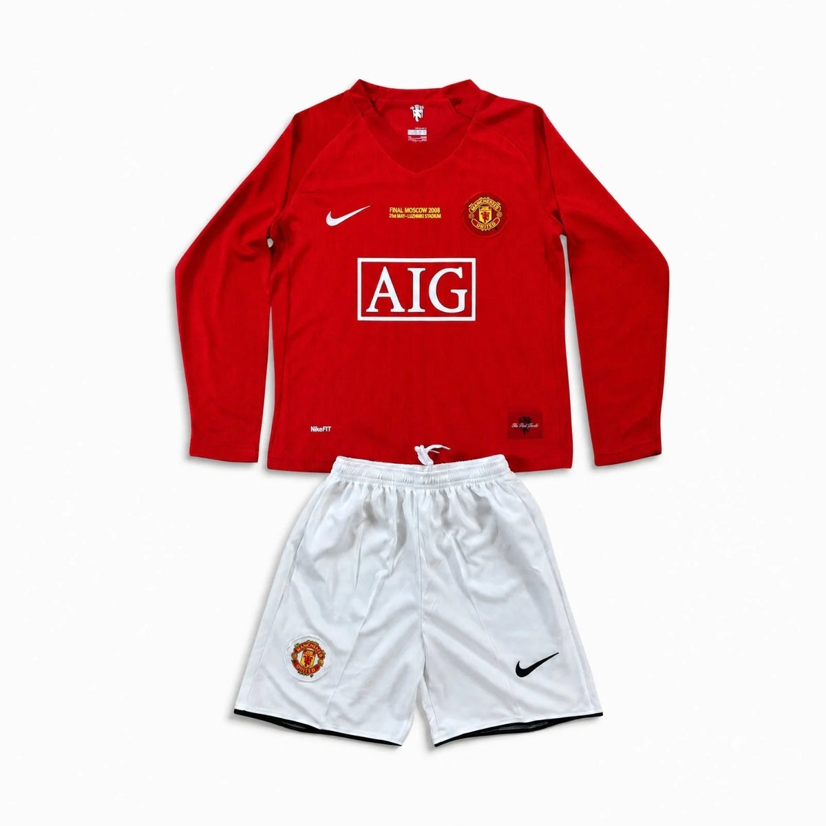 Manchester United Home Long Sleeves Retro Jersey And Shorts 2007-08 Season